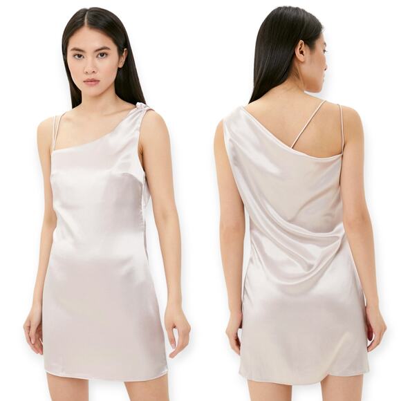 NWT Topshop | 8 | Satin Pink One Shoulder Drape Mini Dress Cocktail Sleevless - Picture 2 of 5